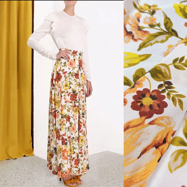 Красивая шелковая ткань крепдешина с цифровым принтом 1 метр широкое