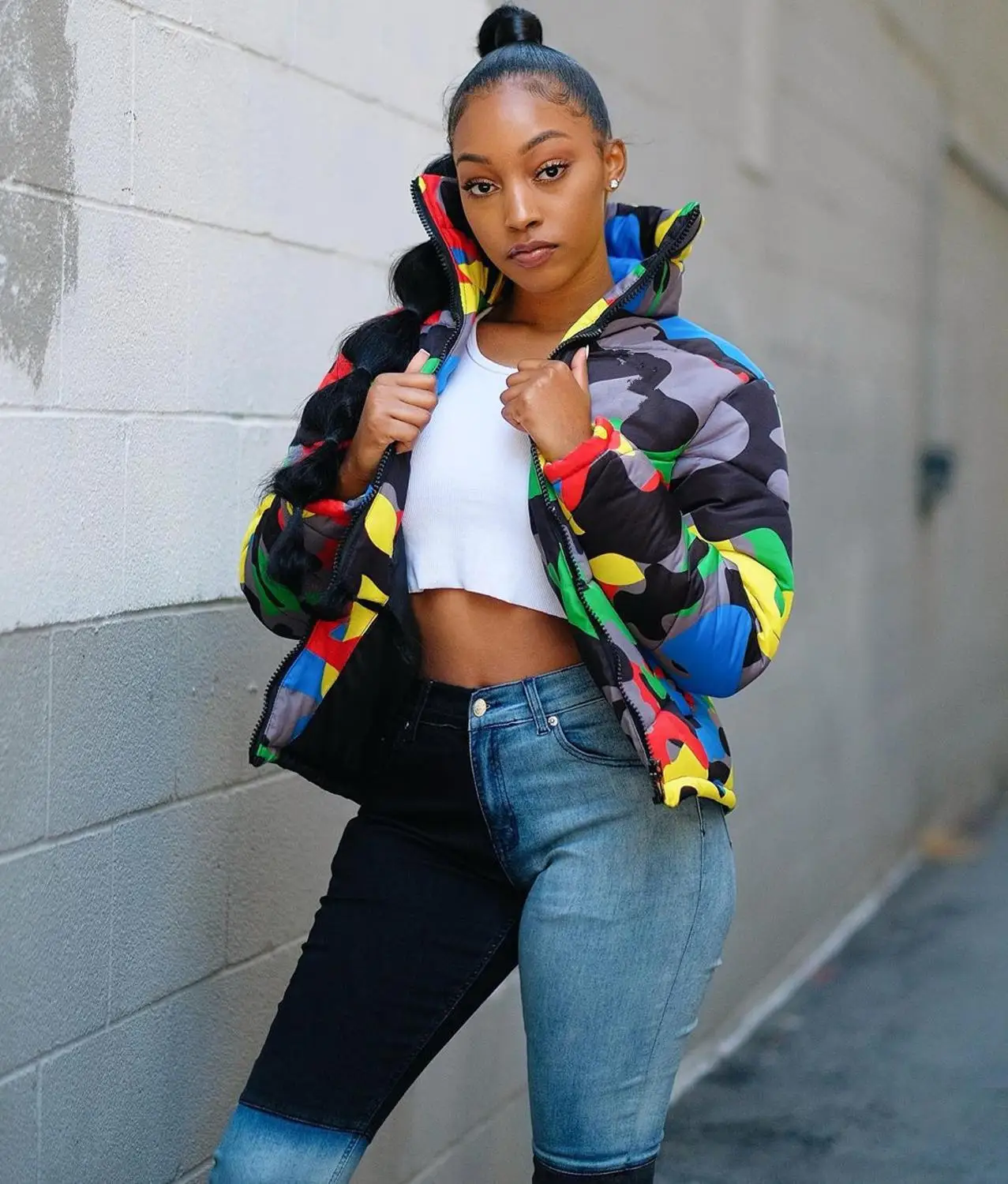 Теплое пальто на молнии с длинным рукавом и воротником-стойкой | Женская одежда