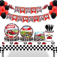 cool racing car lattice party disposable tableware sets plates tablecovers banner birthday baby shower party favors decorations