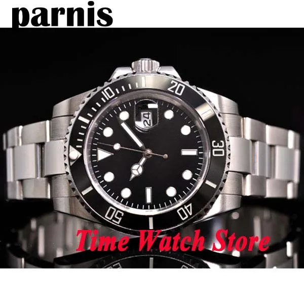 

PARNIS 40mm Miyota 8215 5ATM Automatic Men's watch Sapphire glass Luminous Black sterial dial ceramic bezel Waterproof