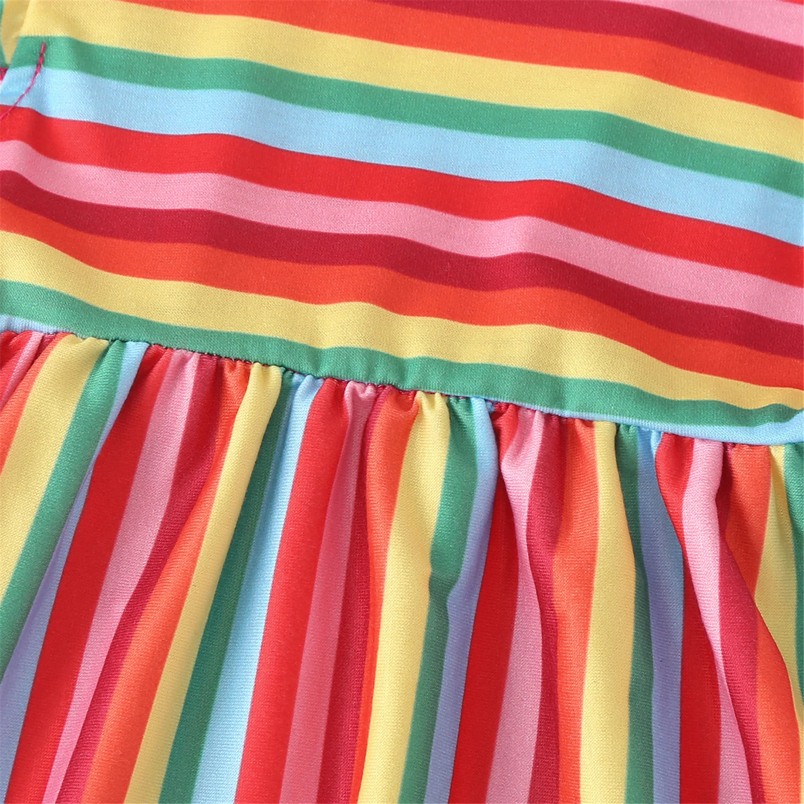 

Kids Baby Girls Fashion Fly Sleeve Rainbow Striped Dress Stylish Dress for Children Girls 2021 New Vestidos