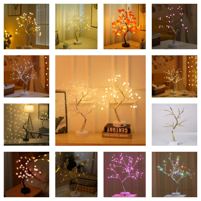 

LED Copper Wire Night Light Tree Fairy Lights USB Battery Operated For Bedroom Bedside Table Lamp Home Decoration Night Lamp New