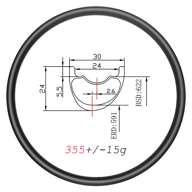 

355g Asymmetric MTB XC carbon rims 29er clincher tubeless 30mm wide 24H 28H 32H UD 3K 12K 24mm deep mountain wheels carbon disc