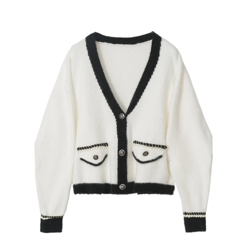 

Top White Colour Autumn Winter Vintage Knitted Sweater Luxury Casual Glamorous Women Coat High Quality Very Soft Cardigans Loose