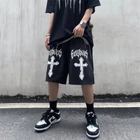 new gothic clothing womens shorts hip hop cross letter print wide leg pants baggy harajuku straight five point knee length