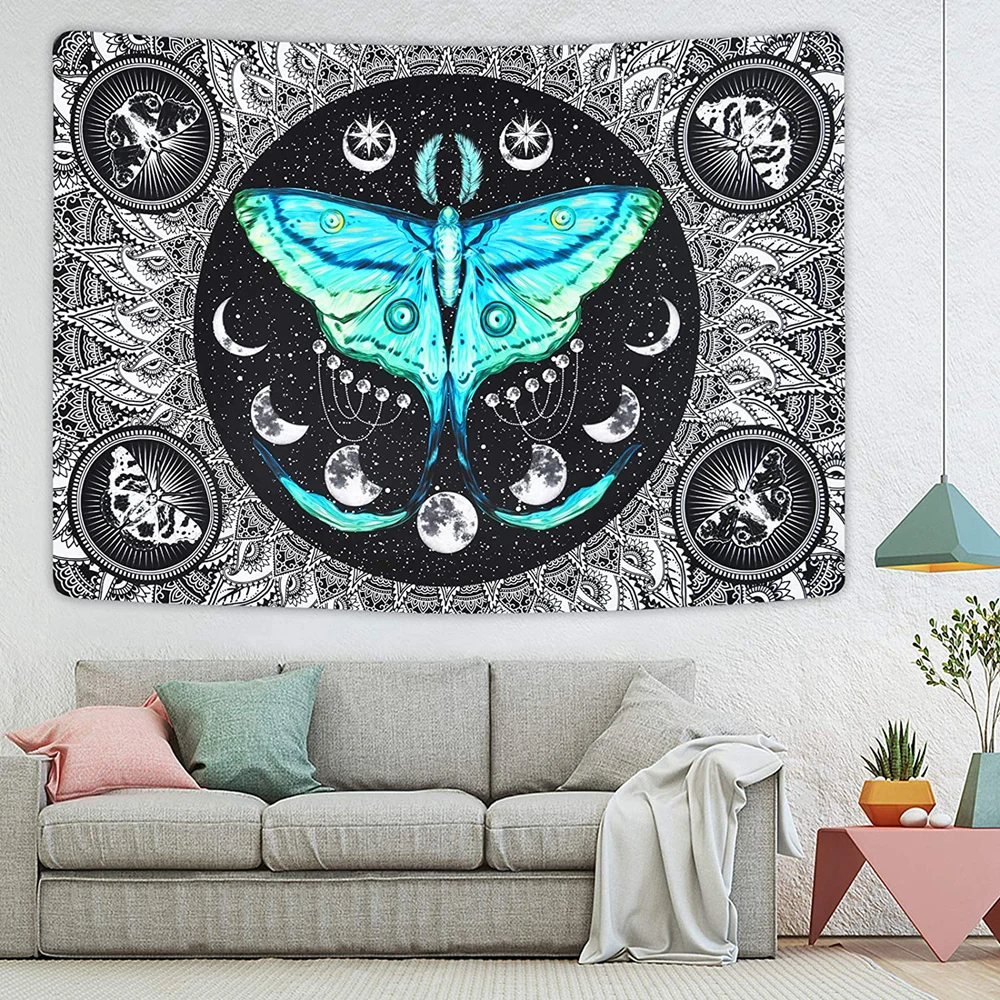 

Moth Tapestry Moon Phase Tapestry Psychedelic Eyes Tapestry Moon and Stars Tapestry Black and White Tapestry Wall Hanging