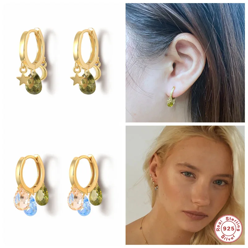 

Серьги-кольца женские из серебра 925 пробы с Луной и звездами