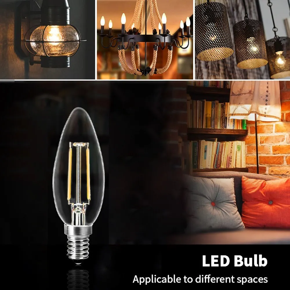 

2W LED Light Bulb 2700K Warm White E14 Base Candelabra Bulb LED Lamp 20W Equivalent Clear Filament Vintage Style LED Light Bulb