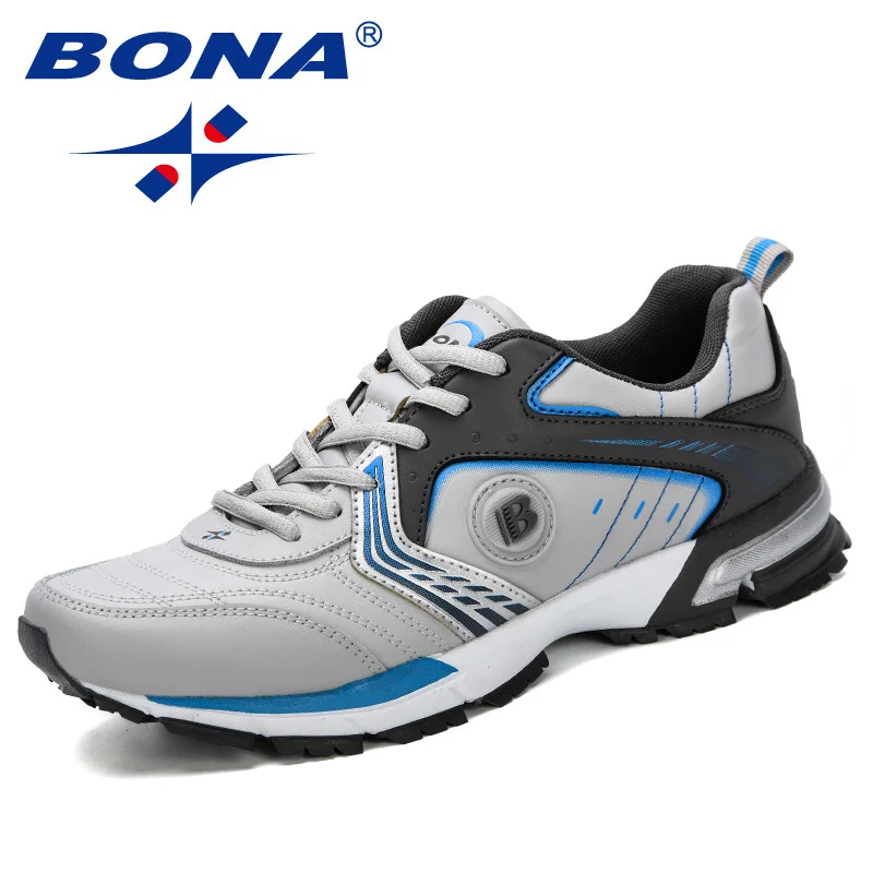 grey blue BONA спортивная обувь для мужчин светильник дышащие кроссовки хорошие пробежки спортивные кроссовки темно-синие Zapatillas Спортивная обувь беговые кроссовки - Color: grey blue