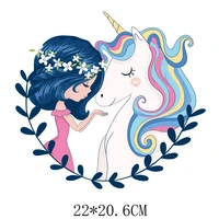 22x20 6cm cute girl animal unicorn iron on patches for diy heat transfer clothes t shirt thermal stickers decoration printing