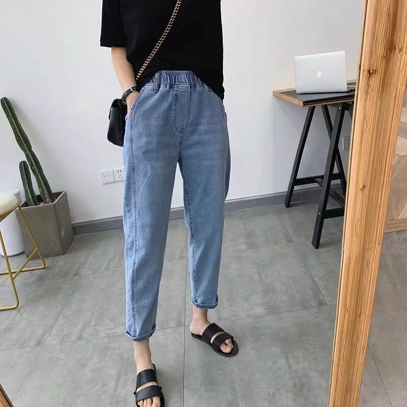 

2020 New Autumn Women Skyblue High Waist Denim Pants Washed Casual Boyfriend Fashion Straight Slim Korean Jeans Trouser E316