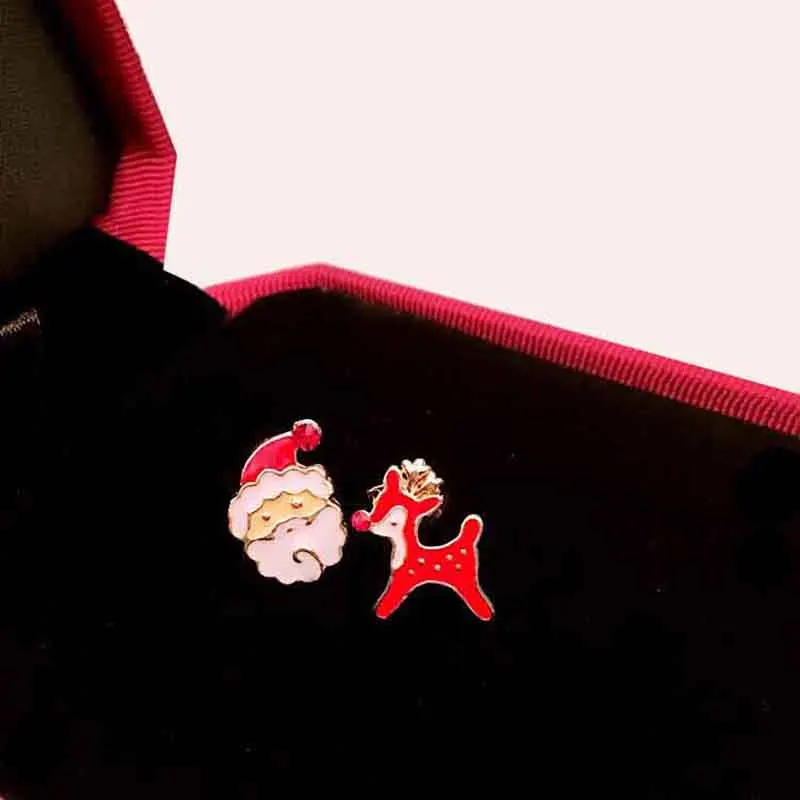 Круглые серьги гвоздики с рождественской елкой и снежинками для девочек детские