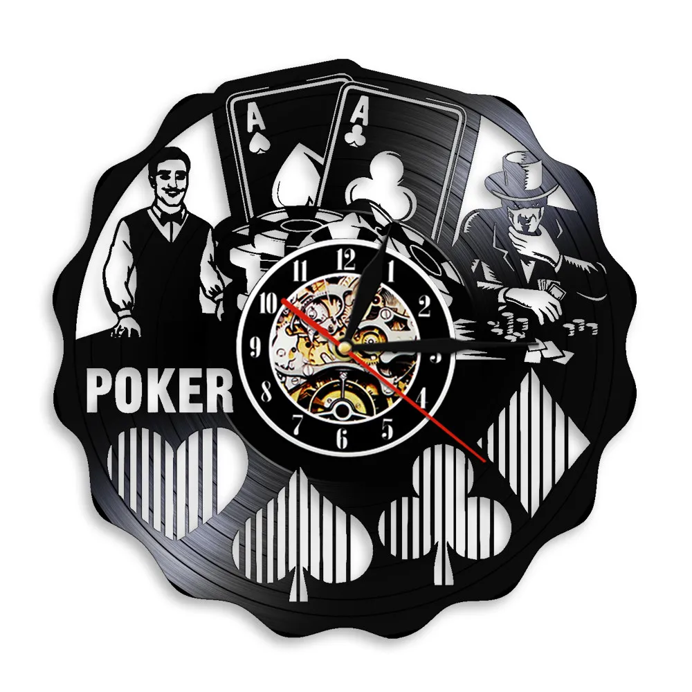 I Love Poker Royal Flush Spades Gamble Room Decorative Wall Clock Poker Cards Las Vegas Gamble Cards Vinyl Record Wall Clock