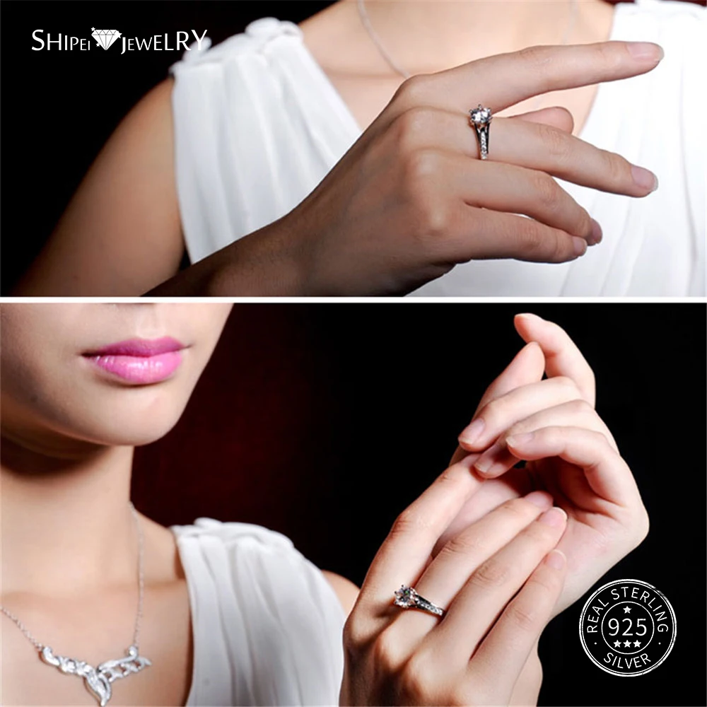 

Shipei 100% 925 Sterling Silver Fine Jewelry White Gold 7mm White Sapphire Engagement Ring for Women Female Anniversary Gift