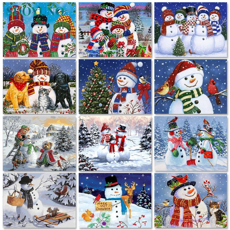 

SDOYUNO 60x75cm Oil Paint By Numbers Scenery DIY Painting By Numbers On Canvas Snowman Number Painting Chiristmas Home Decor