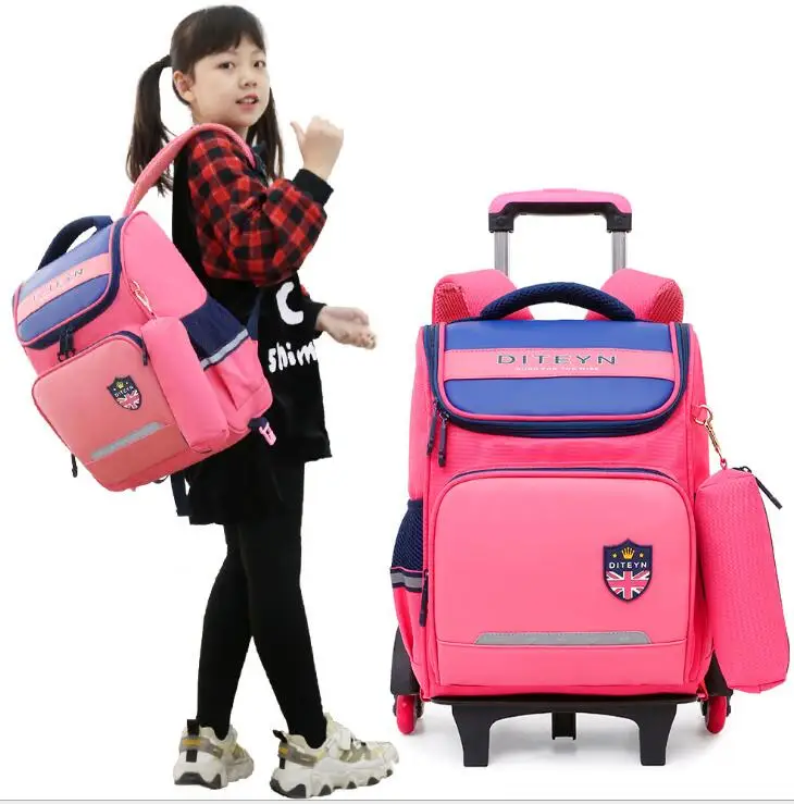 Школьная сумка-тележка на колесиках для девочек, школьный рюкзак на колесиках для студентов и детей, рюкзаки для учебников на колесиках