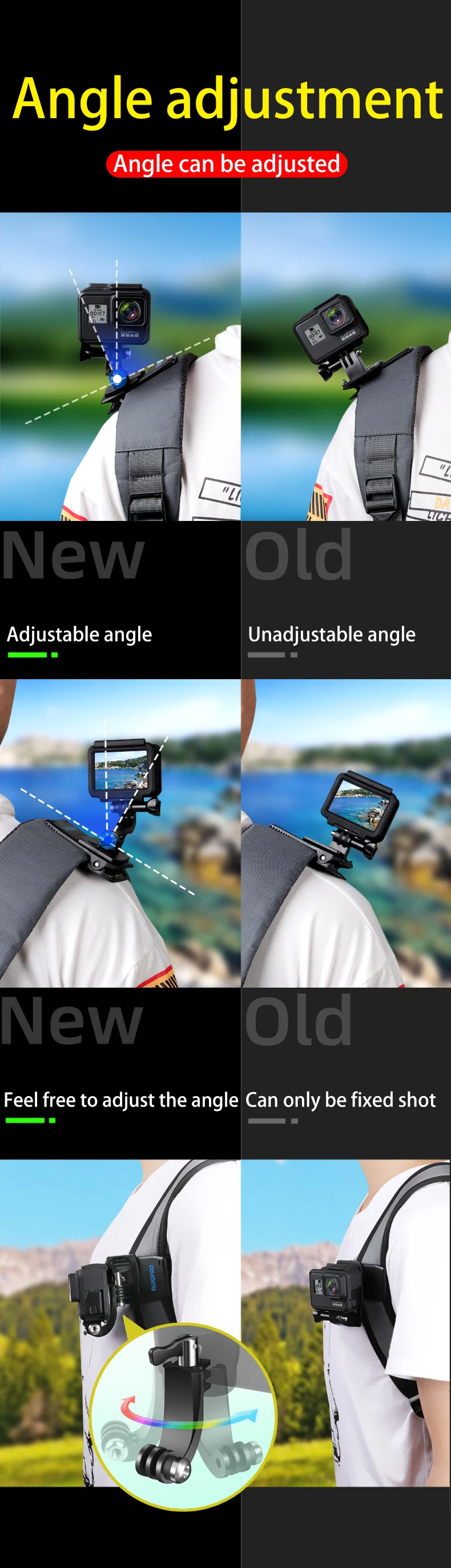 360 градусов вращения Рюкзак Сумка зажим для GoPro Hero 8 7 6 5 4 Xiaomi yi SJCAM SJ4000 DJI аксессуары для экшн-камеры
