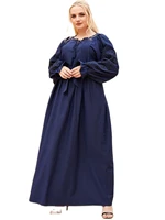 fabric for abaya evening fashion large womens navy blue embroidered round neck arabian casual dress mca9148