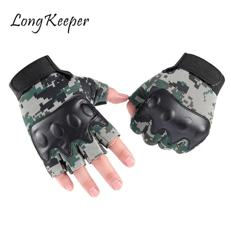 Long Keeper Men Genuine Leather Gloves High Quality Slip-resistant Luvas Half Finger Sheep Leather Fingerless Gloves gants moto mens leather gloves for winter