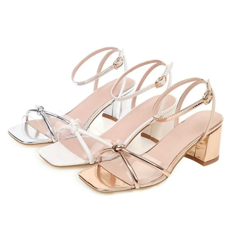 RIZABINA Fashion Summer Lady Sandals Thick High Heels Shoes Knot Clear Open Toe Female Footwear Simple Casual Size 34-43 | Обувь