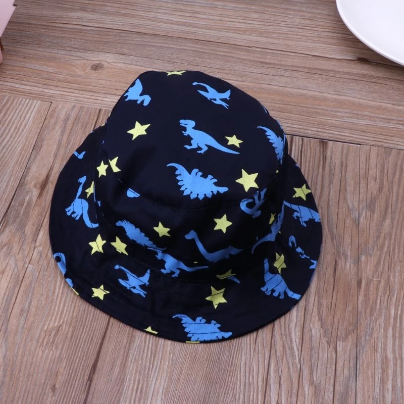 

Kid's Bucket Hat Baby Boys Girls Cotton Summer Beach Sun Cap with Adjustable Chin Strap Cartoon Dinosaur