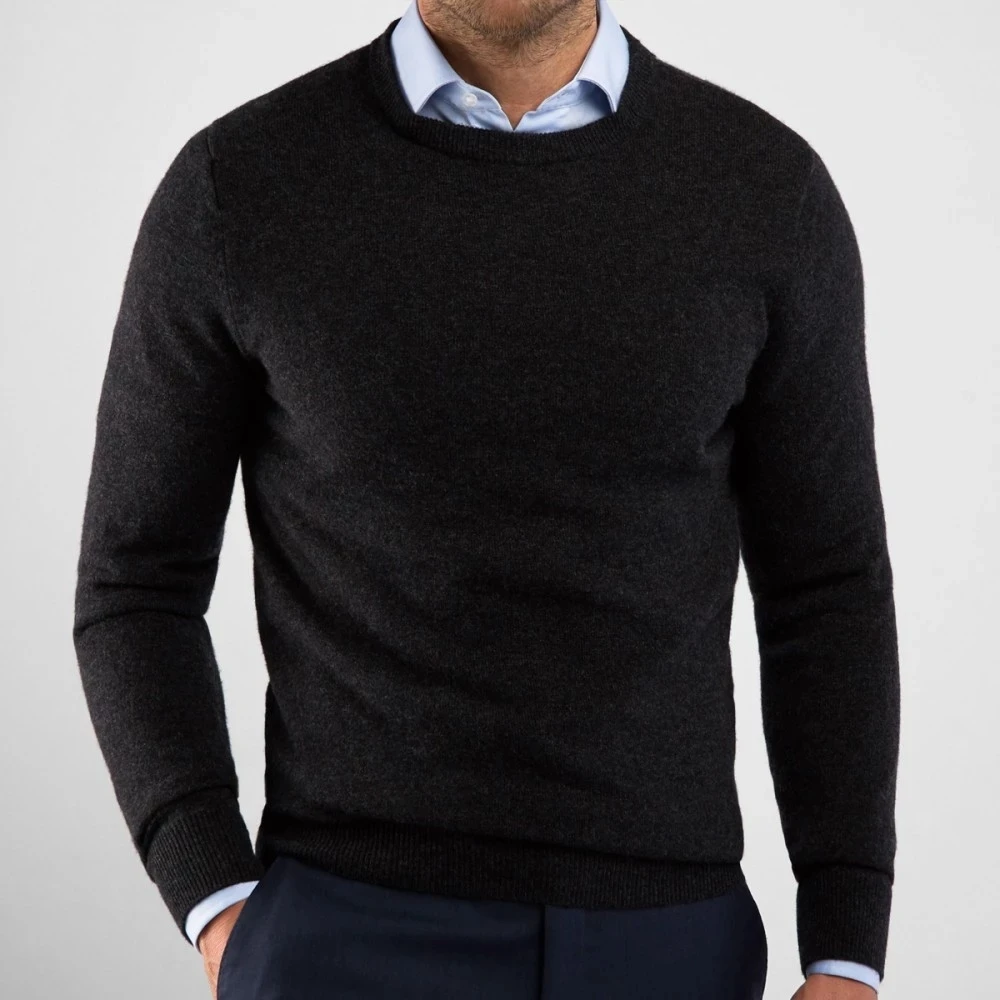 Мужской вязаный шерстяной свитер однотонный Повседневный хлопковый пуловер с