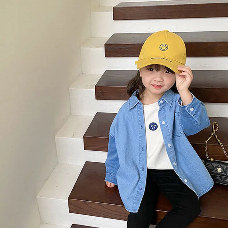 

Keelorn Baby Girls Casual Shirts 2021 Korean Spring Kids Boys Solid Denim Blouses Long Sleeve Children Cotton Tops