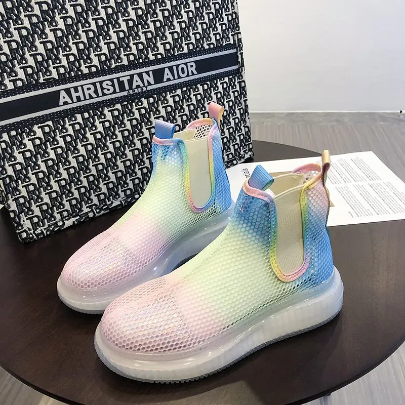 

Rainbow Summer Fashion Mesh Sandals Boots Women Comfortable Soft Breathable Platform Net Boots Outdoor Casual Sports Femme Boots