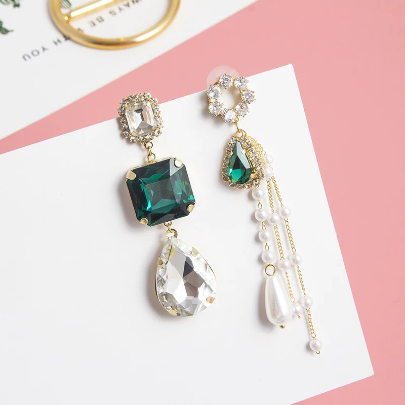 Серьги женские Асимметричные с длинной цепочкой и жемчугом|Серьги-подвески| |