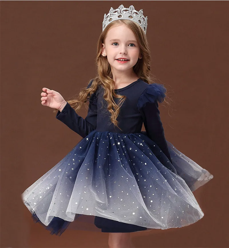 Girl Clothes Kids Winter Fall Designer Dresses Toddler Birthday Party Princess Ball Gown Blue Dress Baby Clothing Big Size 12 10 | Детская