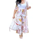 Женское длинное кимоно с цветочным принтом, Свободный кардиган, верхняя одежда, топ, леггинсы, комплект одежды, Модный женский летний праздничный костюм, новинка, 2 шт.