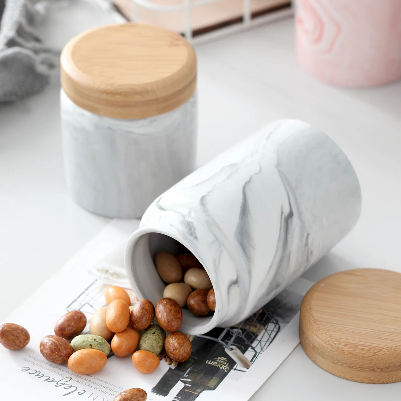 Originaliteit Marmer Graan Keuken Keramiek запечатать горшок Grof Granen Koffie Kruiden Opslagtank Met крышка Opslag Jar