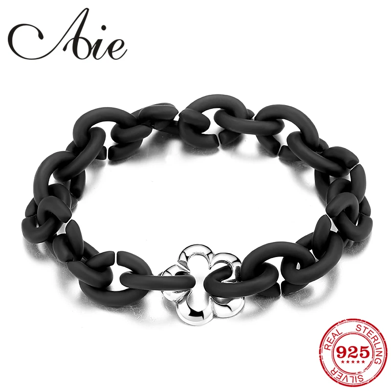 Модные маленькие бусины с цветами черный жесткий резиновый браслет ручной