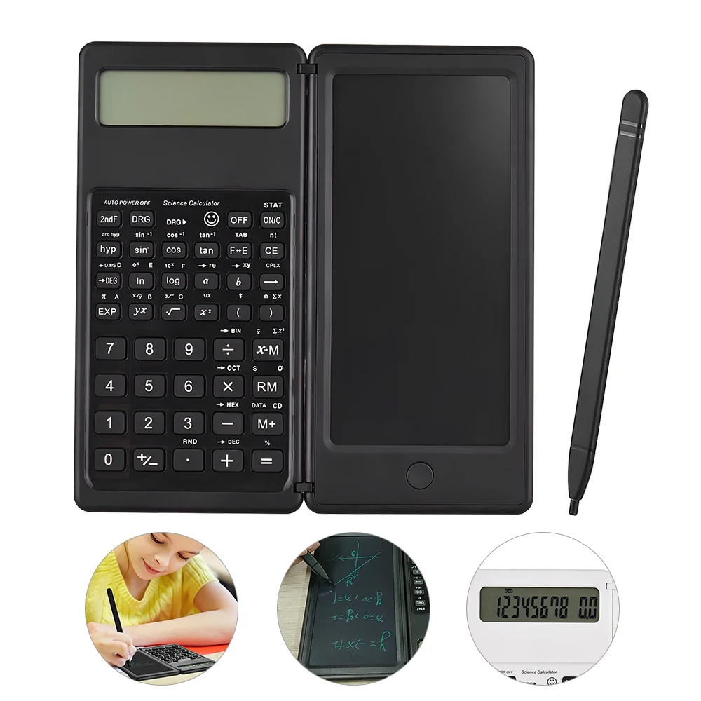 

Folding Scientific Calculator Tablet Digital Drawing Pad with Stylus Pen LCD Writing Board Erase Button Lock 12 Digits Display