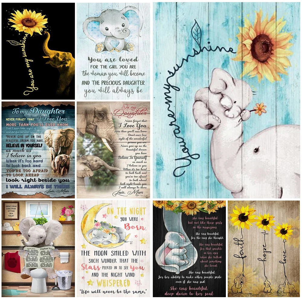 

Sunflower Elephant Cartoon Quotes Letter Posters Wall Pictures For Living Room Nordic Poster Wall Art Canvas Painting Unframed