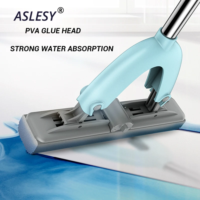 

Sponge Mop and Mop Bucket with Replacement Sponge Heads PVA Sponge Mop Super Absorbent Easy Cleaning for Hardwood Floor