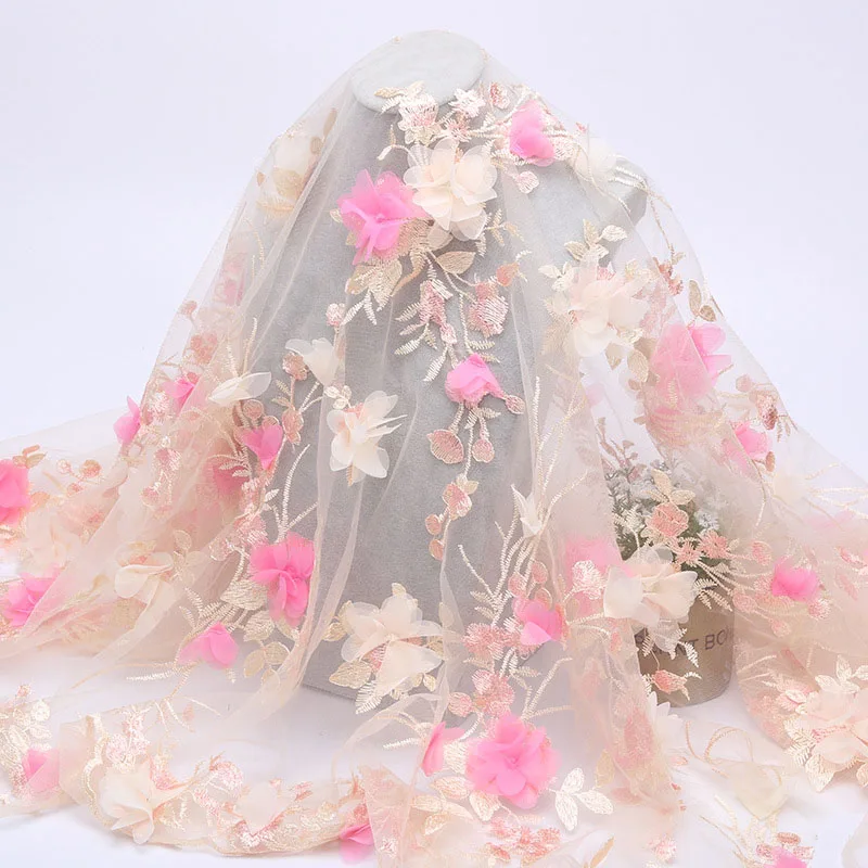 Высококачественная Тюлевая кружевная ткань с цветочным принтом для платья