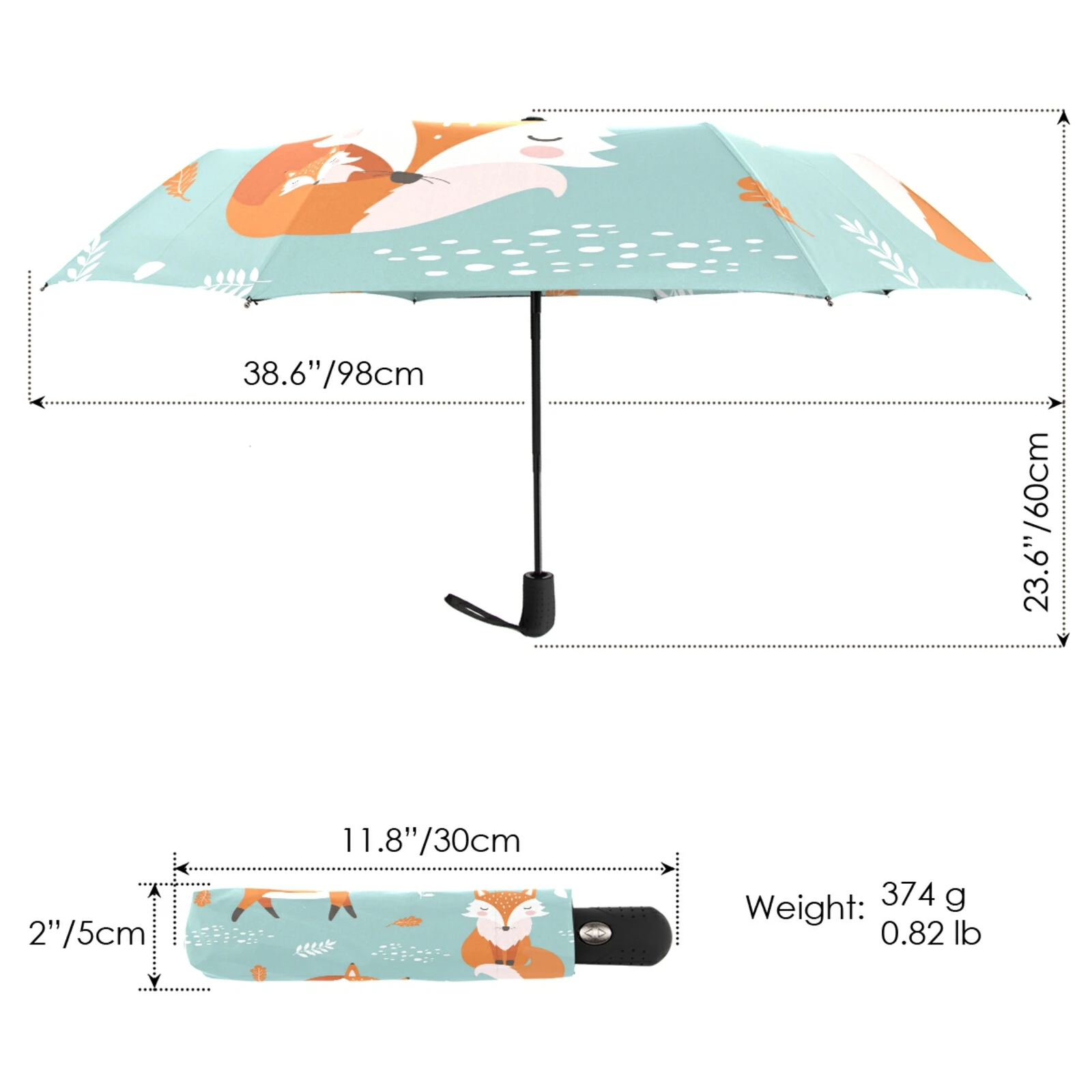 Полностью автоматический складной зонт с рисунком милой лисы уличный дорожный