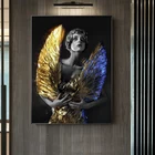Большой плакат большого размера, Женская фигурка, картина, холст черного и золотого цвета, настенное искусство, Современная искусственная картина без рамки