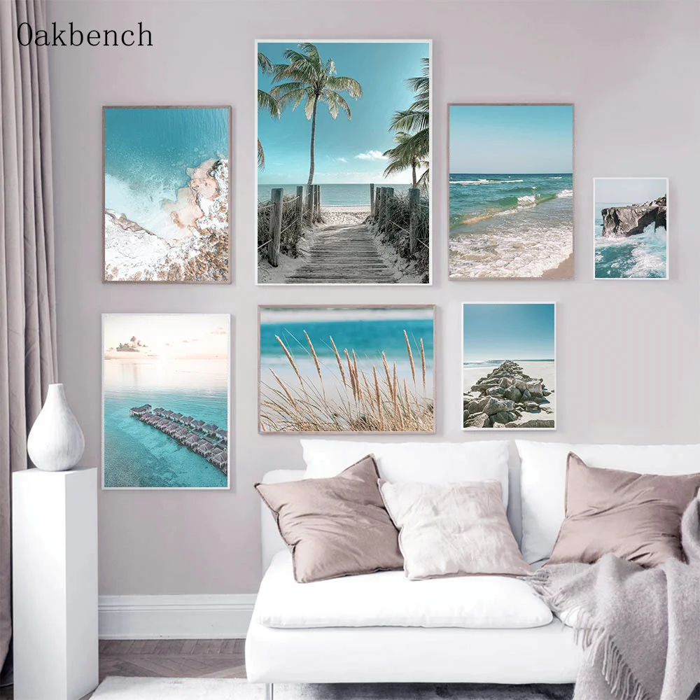 

Nordic Sea Landscape Wall Art Posters Surf Reef Canvas Painting Palm Tree Hay Beach Print Wall Pictures For Living Room Decor