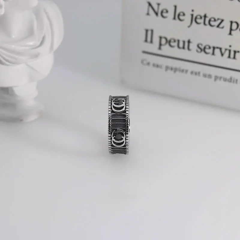 

925 Sterling Silver Ring Double G Retro Letters Men Women The Ring Jewelry Personality Tide Hip Hop Rock Party Gift