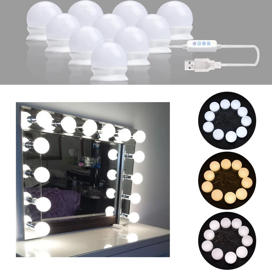 

Hollywood Style LED Bulbs 10 pcs Makeup Mirror Light Dimmable USB plug LED Vanity Mirror Lamp Kit lens Headlight Dresser Lamp