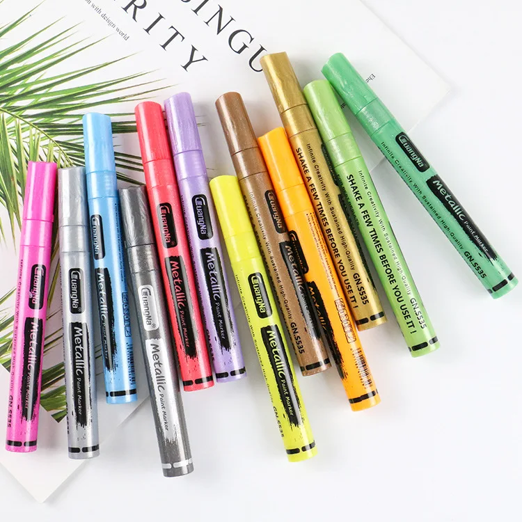 

3MM Colored Metallic Paint Markers Student Sketch Water-base Pigment Markers Non-Toxic Erasable Markers Graffiti Art Stationery