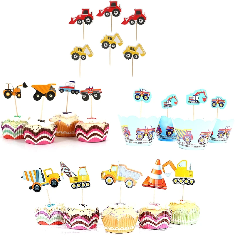 24 шт. декоративные бумажные топперы для экскаватора|Товары украшения тортов| |