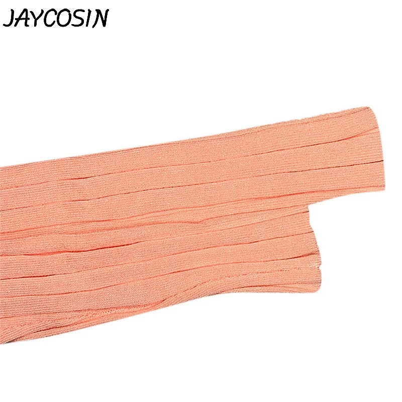 JAYCOSIN женское платье однотонное розовое с высоким воротником приталенное длинным