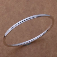 trendy silver plated bracelet thin fashion smooth stackable round bangle for women fine gift