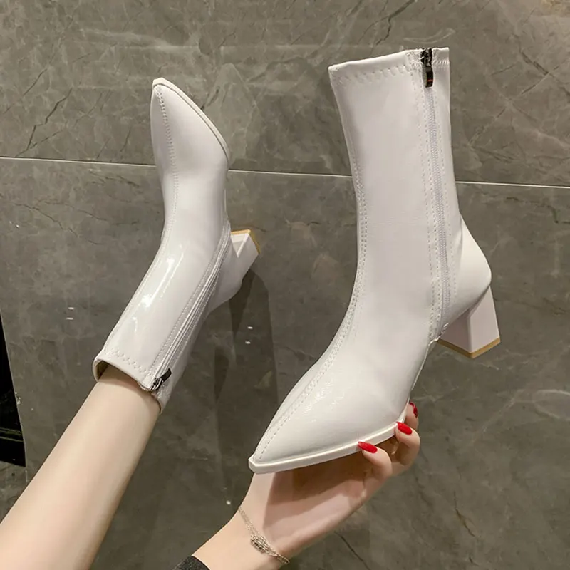 

Ботинки женские с круглым носком, Лолита, роскошная дизайнерская обувь Челси, модная зимняя обувь до середины икры, резиновая Черная низкая ...