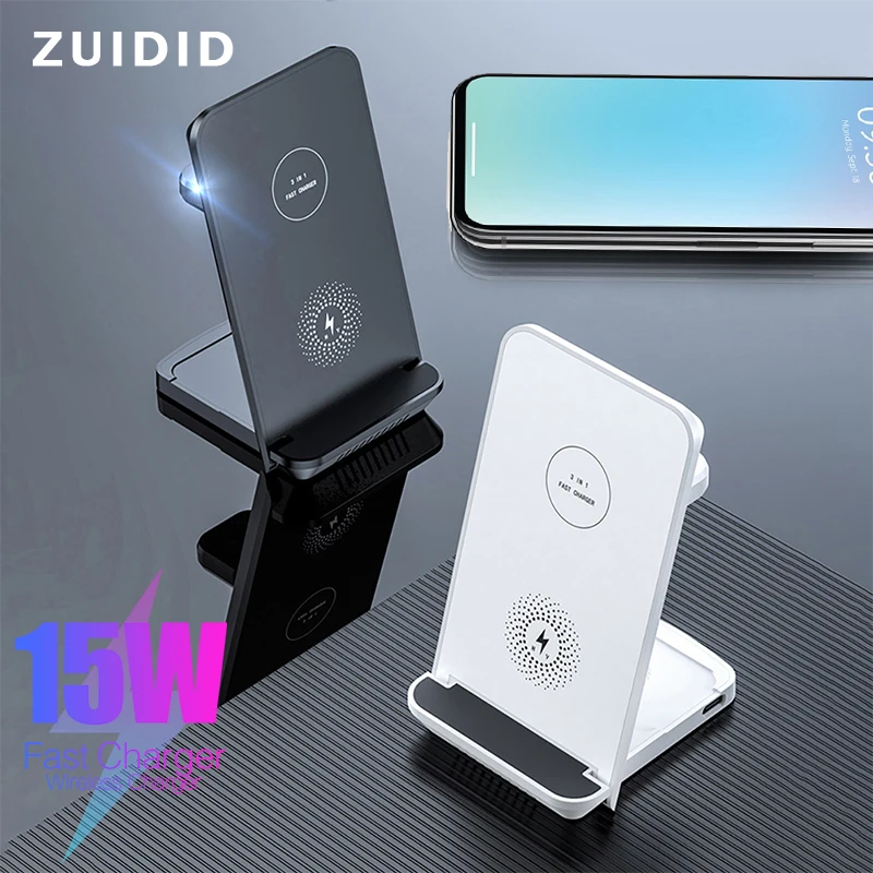 

15W Qi Wireless Charger Stand 3 in 1 Foldable Smartphone Fast Charging Dock For Apple Airpods Watch 6 5 For iPhone 11 12 Pro Max