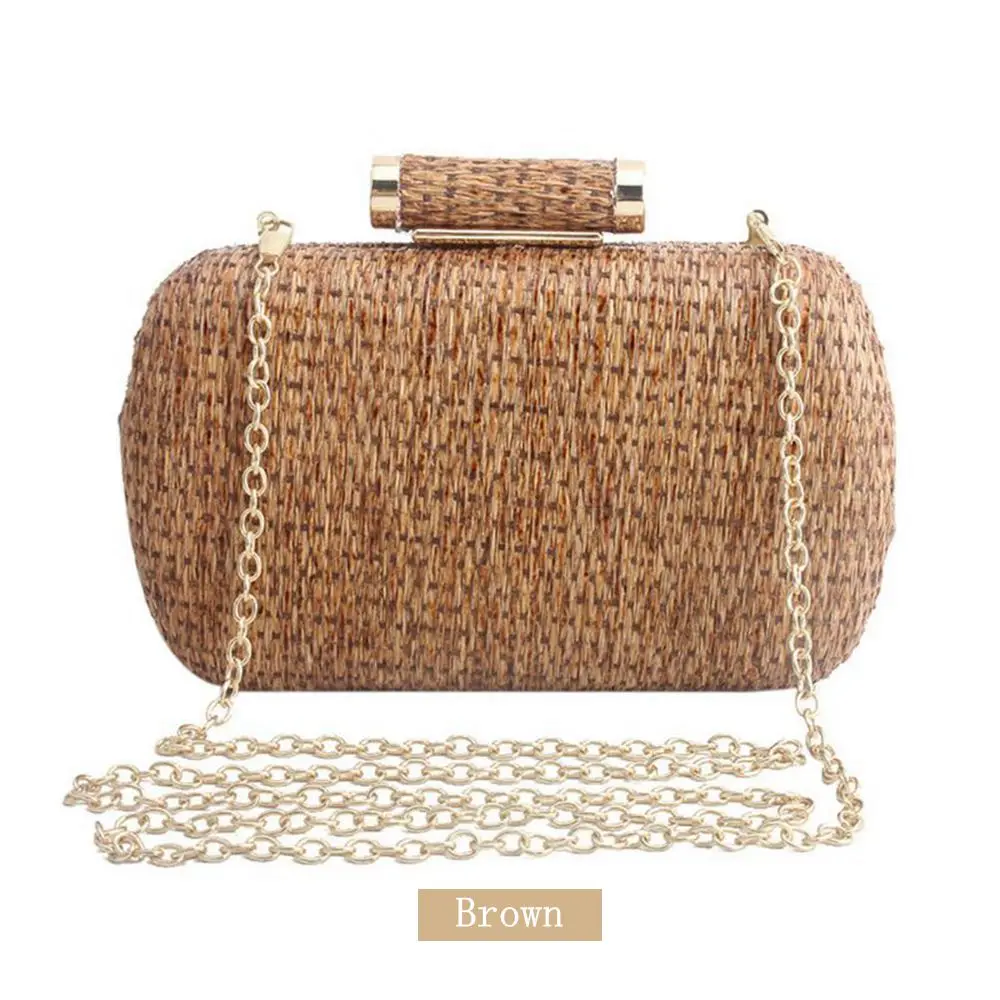 

Vintage Straw Woven Fashion Evening Bag Casual Chain One Shoulder Diagonal Shopping Bag Hasp Ladies Handbag Wedding Banquet