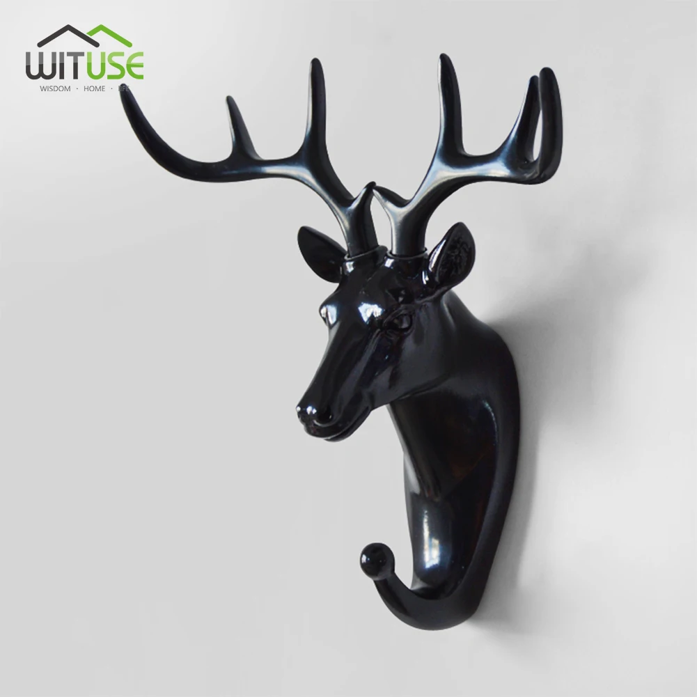 Black Deer Head 3D настенный крючок для ключей, стойка для ключей, олень, голова животного, рога, смола, для дома, подвесная одежда, шляпа, вешалки для шарфа, украшение для дома, гостиной - Цвет: Black Deer Head